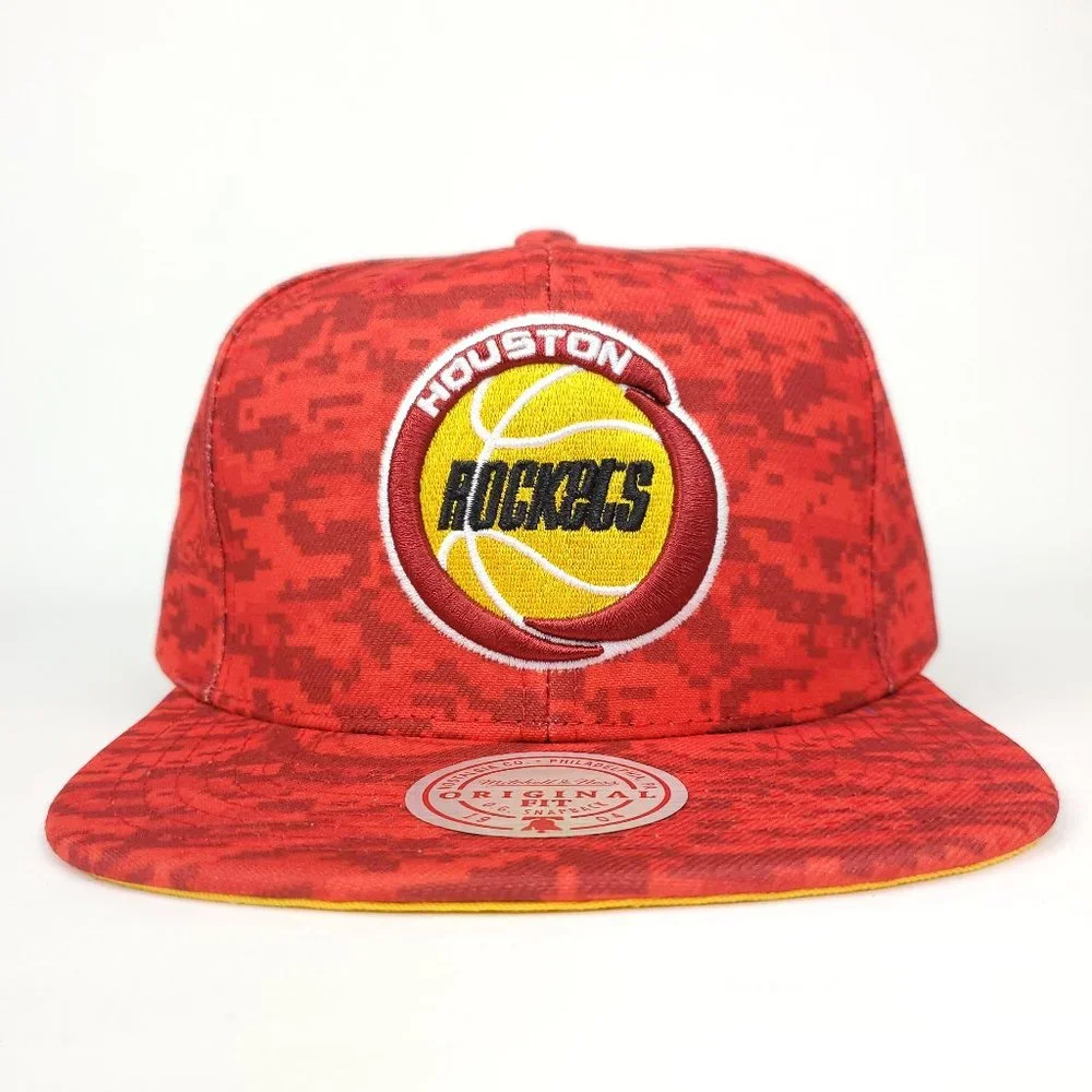 Houston‎ Rockets  Mitchell & Ness NBA Snapback Hat 3D Logo Red Digi Camo Cap NWT